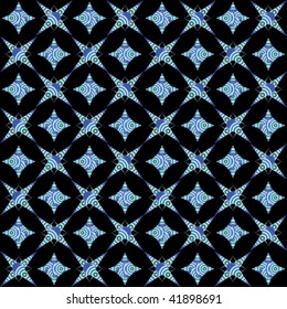 retro white and blue seamless pattern on black background, vector art illustration