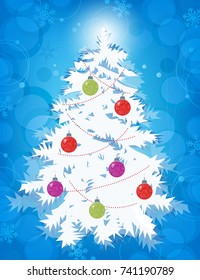 Retro White Christmas Tree Abstract Snowflakes