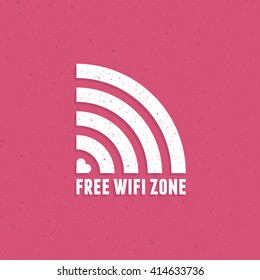 Retro white grunge wifi icon on pink background. Vintage dirty heart. Free wifi zone. Eps 10.