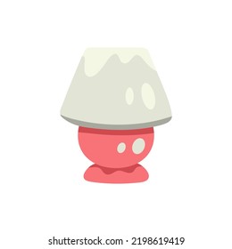 Retro white and pink bedside lamp. Mid-century modern decorative element. Scandinavian interior design. Warm hygge aesthetics. Flat cartoon hand-drawn style, isolated on white background