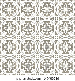 retro white star floral shaped elements in rows on gray brown background abstract geometric seamless pattern 
