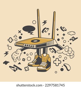 Retro WIFI Modem Cartoon Character Vector Illustration