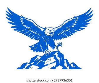 Retro wild bird artwork, strong talons grip rock, wildlife vintage graphic, t-shirt print apparel design, soaring raptor, freedom symbol, power vector, classic mascot