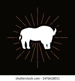 Retro wild buffalo silhouette. Horned mammal, zoo mascot icon. Corrida, cattle farm vector symbol