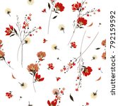 Retro wild flower pattern in the many kind of florals. Botanical  Motifs scattered random. Seamless vector texture. For fashion prints. Printing with in hand drawn style on white background.