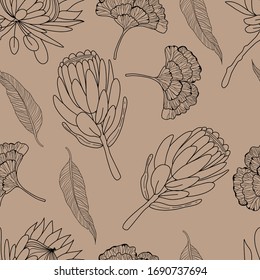 Retro wild flower pattern in the many kind of florals. Botanical Motifs scattered random. Seamless vector texture. For fashion prints. Printing with hand drawn style 