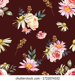 Retro wild flower pattern in the many kind of florals. Botanical Motifs scattered random. Seamless vector texture. For fashion prints. Printing with in hand drawn style on white background.
