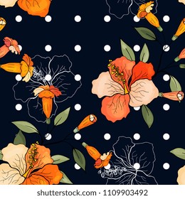 Patrón floral retro silvestre sin fisuras. Flores aisladas realistas en flor. Dibujado a mano. Ilustración vectorial.