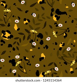 Retro Wild seamless floral pattern. Vintage background. Wallpaper. Blooming realistic isolated flowers. Hand drawn. Vector illustration.