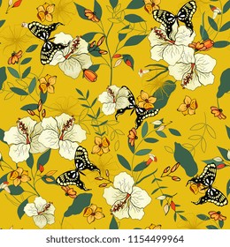 Motivo de flor retro silvestre sin fisuras. Fondo vintage. Papel tapiz. Flores aisladas realistas en flor. Dibujado a mano. Ilustración vectorial.