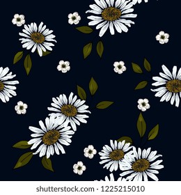 Retro Wild seamless flower pattern. Vintage background. Wallpaper. Blooming realistic isolated flowers. Hand drawn. Vector illustration.