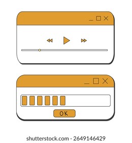 Retro fenêtre navigateur cadre y2k interface doodle vieille bordure, chat ou boîte de dialogue, zone de recherche de joueur. Écran d'interface utilisateur de bureau vintage esthétique. 