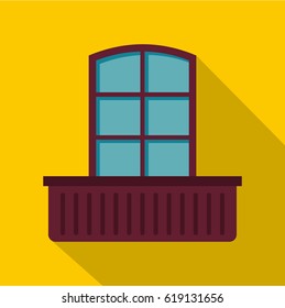 Retro window and flowerbox icon. Flat illustration of retro window and flowerbox vector icon for web