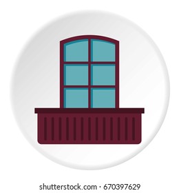 Retro window and flowerbox icon in flat circle isolated vector illustration for web
