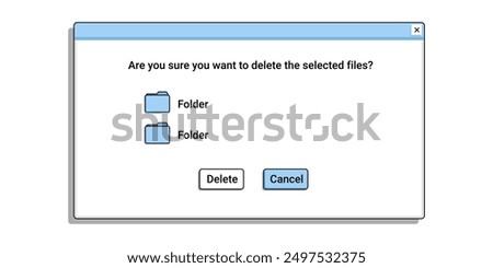 Retro window with message. Delete file notification with text. Remove folder from computer.