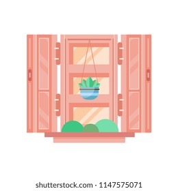 Retro window with wooden shutters, architectural design element vector Illustration on a white background