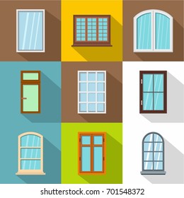 Retro windows icons set. Flat set of 9 retro windows vector icons for web with long shadow