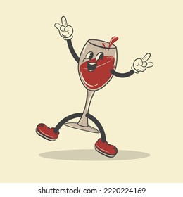 Retro Wine Glass Cartoon Character Vector