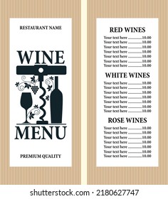 Retro wine menu with a price list of different wines. Vector illustration