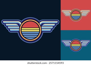 Retro Winged Logo Design with Sunset Gradient