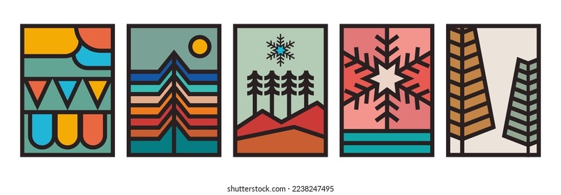 Retro winter badge - sticker - poster - cover pack vector illustration