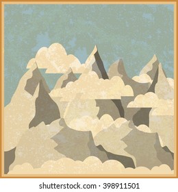 Retro winter poster. Vintage mountains vector design concept elements. Vector postcard.