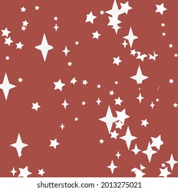 Retro Winter Sharp White Snow Wallpaper. Neujahr 4-Punkte Weihnachtsnachte Himmelskomposition. Chaotische Farbe Roter Weihnachtsgeschmack Hintergrund. Print Mystery Magic Hright Stars Ornament.