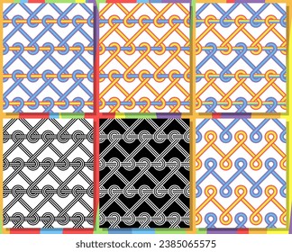 Retro wire with loops and straight line through the loops Set of seamless pattern. Vector collection.