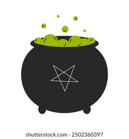 Retro witches cauldron, potion. Isolated on white vector 