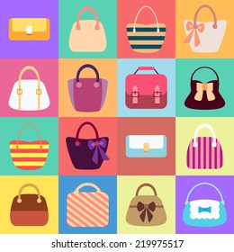 Retro Woman Bags. Colorful Seamless Background. Vector Design