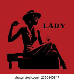 Retro woman in bar, lady, poster, vector illustration