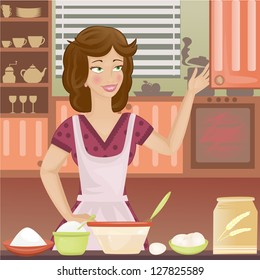 Retro woman cooking (vector version)