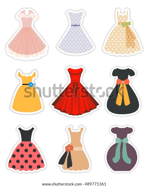 Retro Woman Dress Set Fashion Stickers Stock Vector (Royalty Free ...