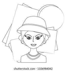 retro woman with hat character icon