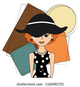 retro woman with hat character icon