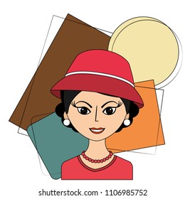 retro woman with hat character icon