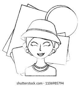 retro woman with hat character icon