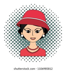 retro woman with hat character icon