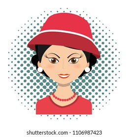 retro woman with hat character icon