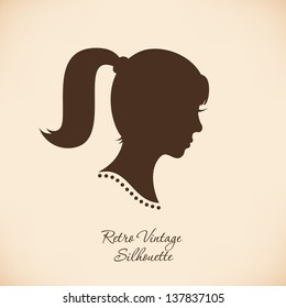 Retro woman head silhouette. Vector Isolated woman half face. Vintage image of girl portrait. Contour image of lady head