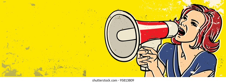 retro woman with megaphone vector illustration