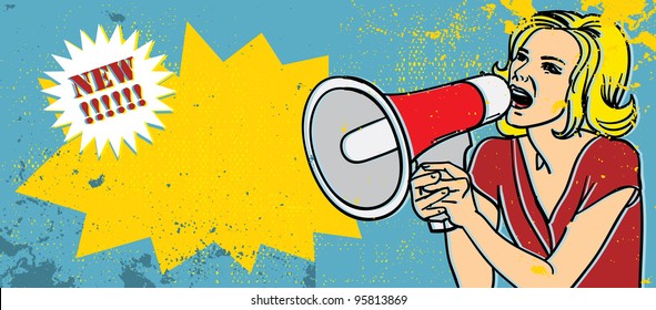 retro woman with megaphone vector illustration