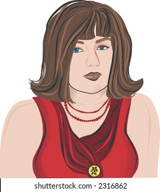 Retro Woman Page Boy is a womanâ€™s face with bold strokes; she is full colour with cherry red dress. The illustration is layered and easy to edit