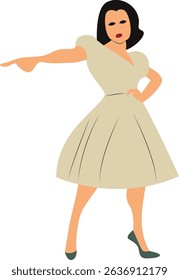 Retro Woman Pointing Dress Illustration, vintage illustration