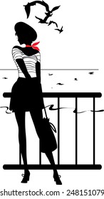 Retro woman red and black silhouette