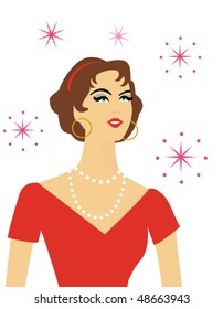 retro woman in red closeup