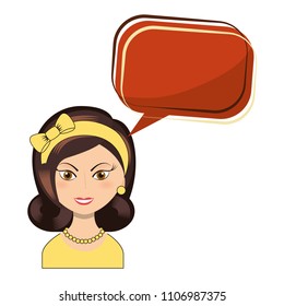 retro woman with speech bubble isolated icon