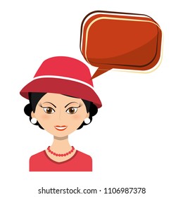 retro woman with speech bubble isolated icon