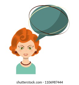 retro woman with speech bubble isolated icon