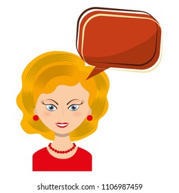 retro woman with speech bubble isolated icon